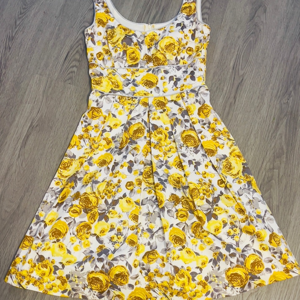 BDarlin Y2k Dress Yellow Floral Fit Flare Tulle Lined Coquette Cottagecore Sz 6